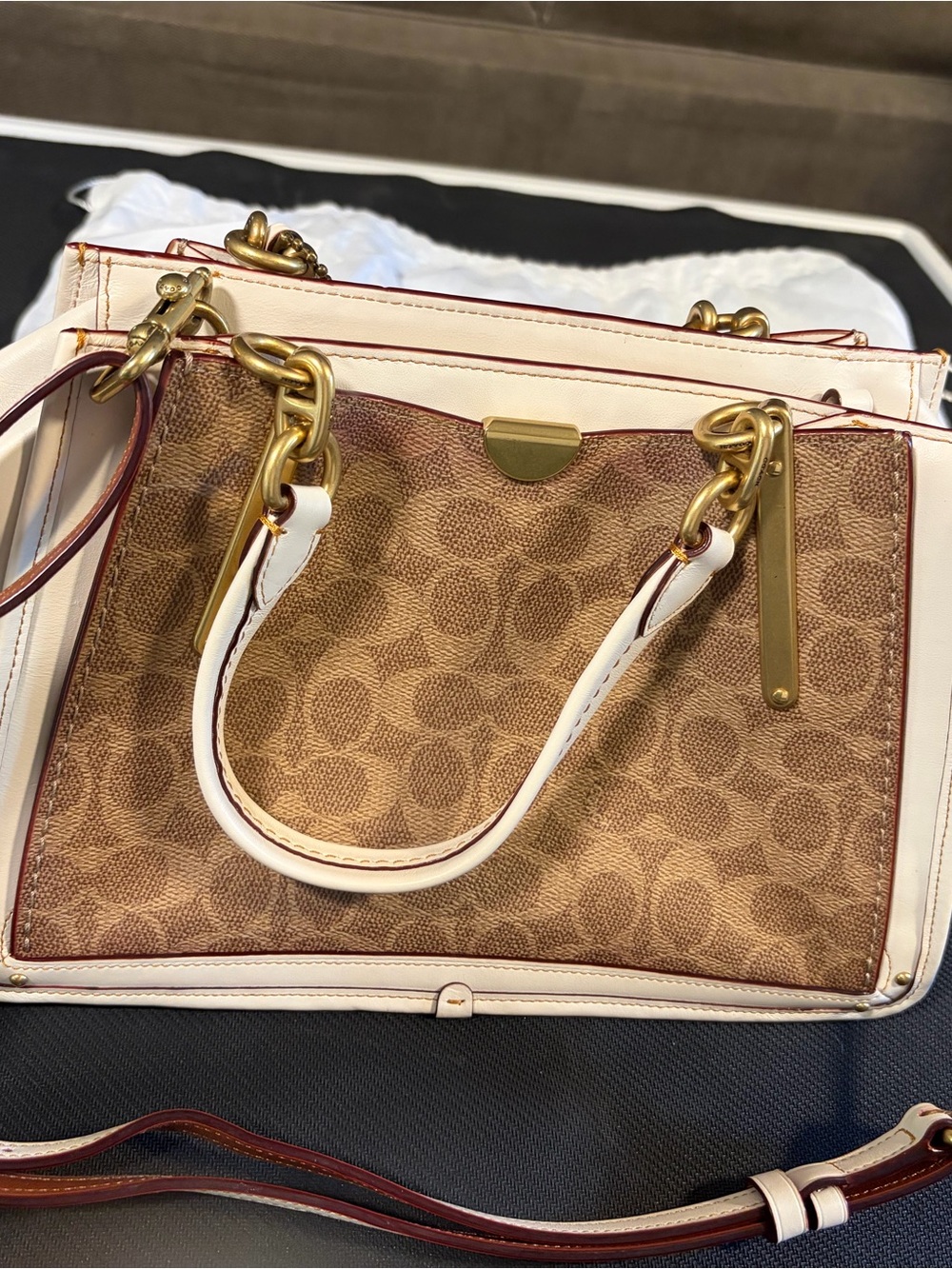 Coach Dreamer Brown Signature Satchel with Cream Trim and Gold Hardware - Picture 16 of 16